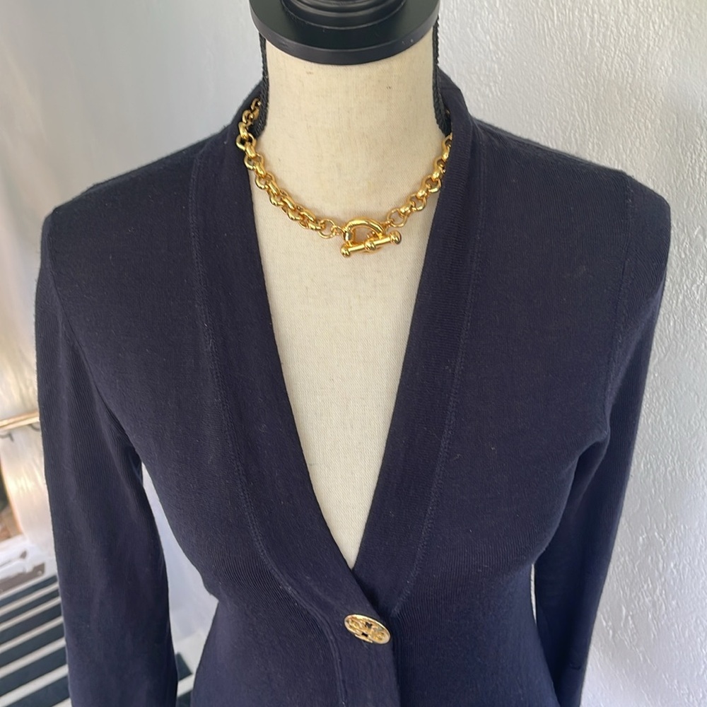 Tory Burch Simone Merino Wool‎ VNeck Cardigan with Large Gold Buttons Size XS - Picture 4 of 6